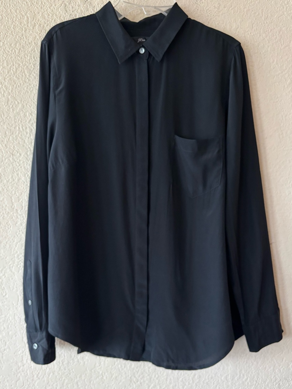 J Crew 100% Silk button-up shirt Black Size 12